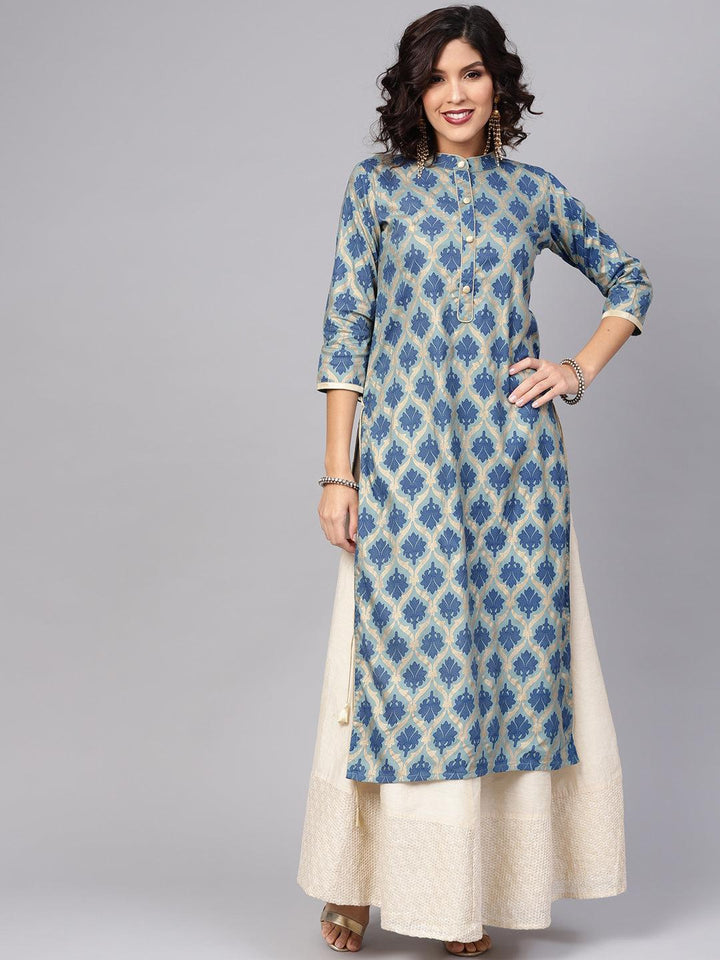 Blue Printed Cotton Kurta