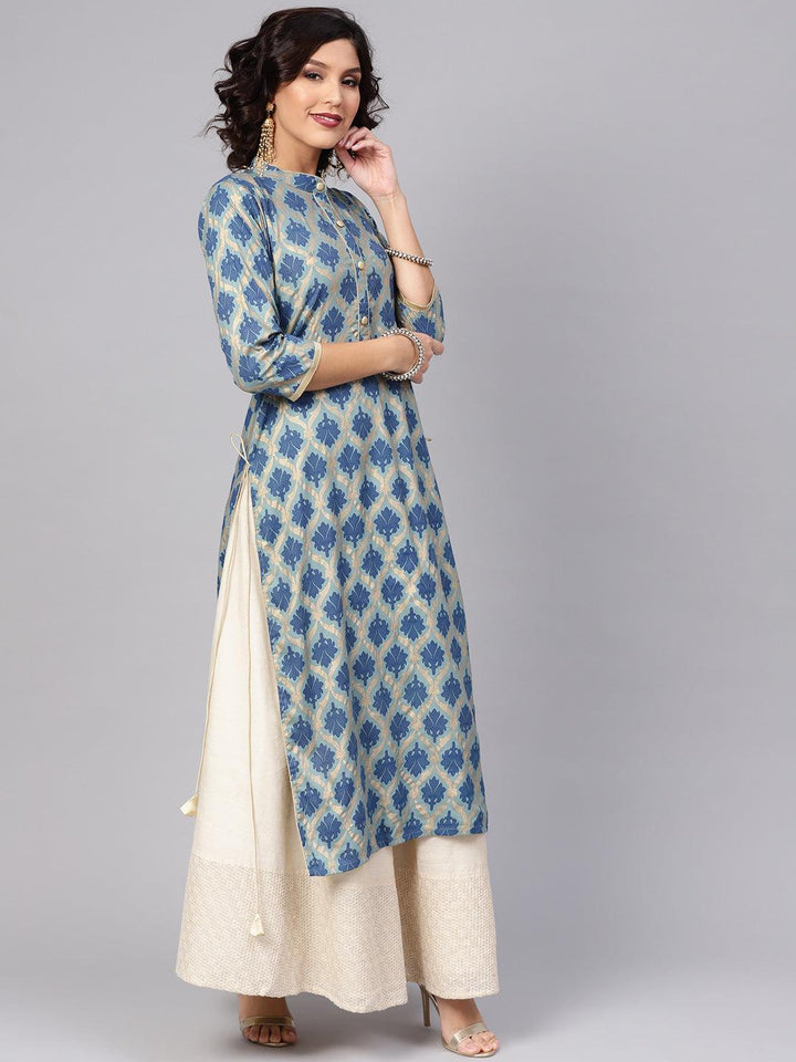 Blue Printed Cotton Kurta