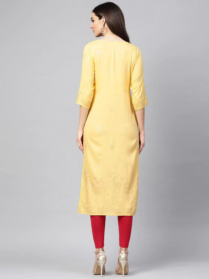 Yellow Printed Rayon Kurta