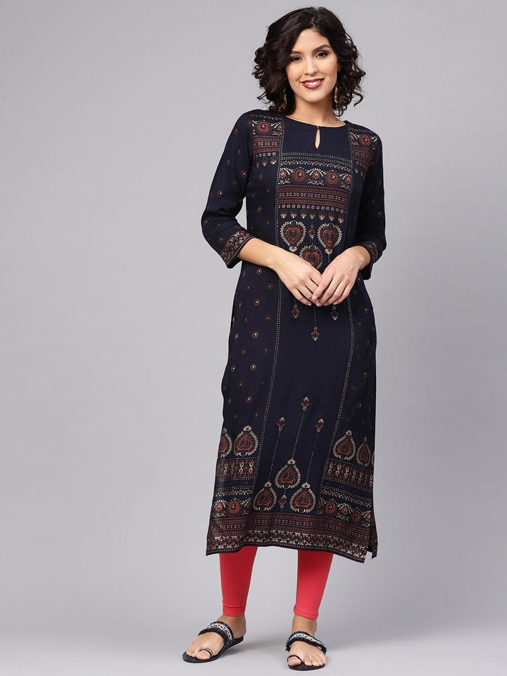 Blue Printed Rayon Kurta