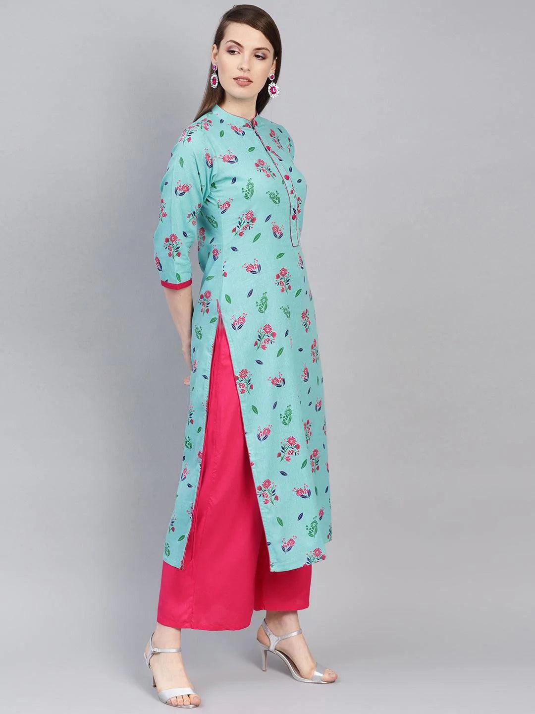 Blue Printed Cotton Kurta - ShopLibas