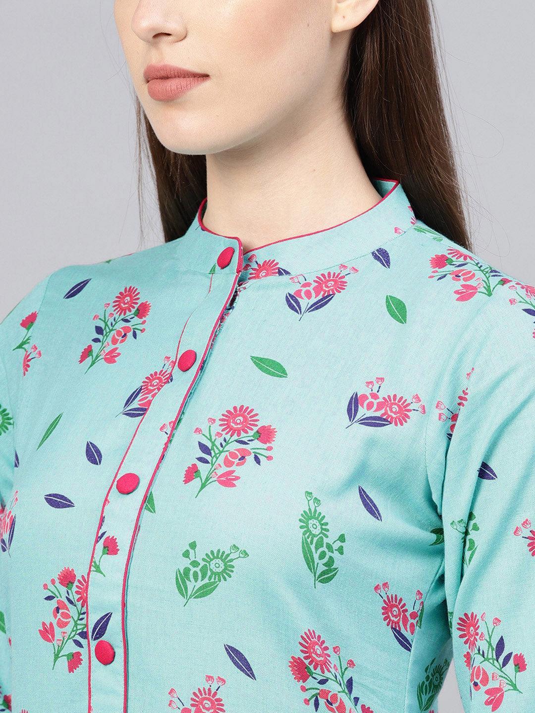 Blue Printed Cotton Kurta - ShopLibas