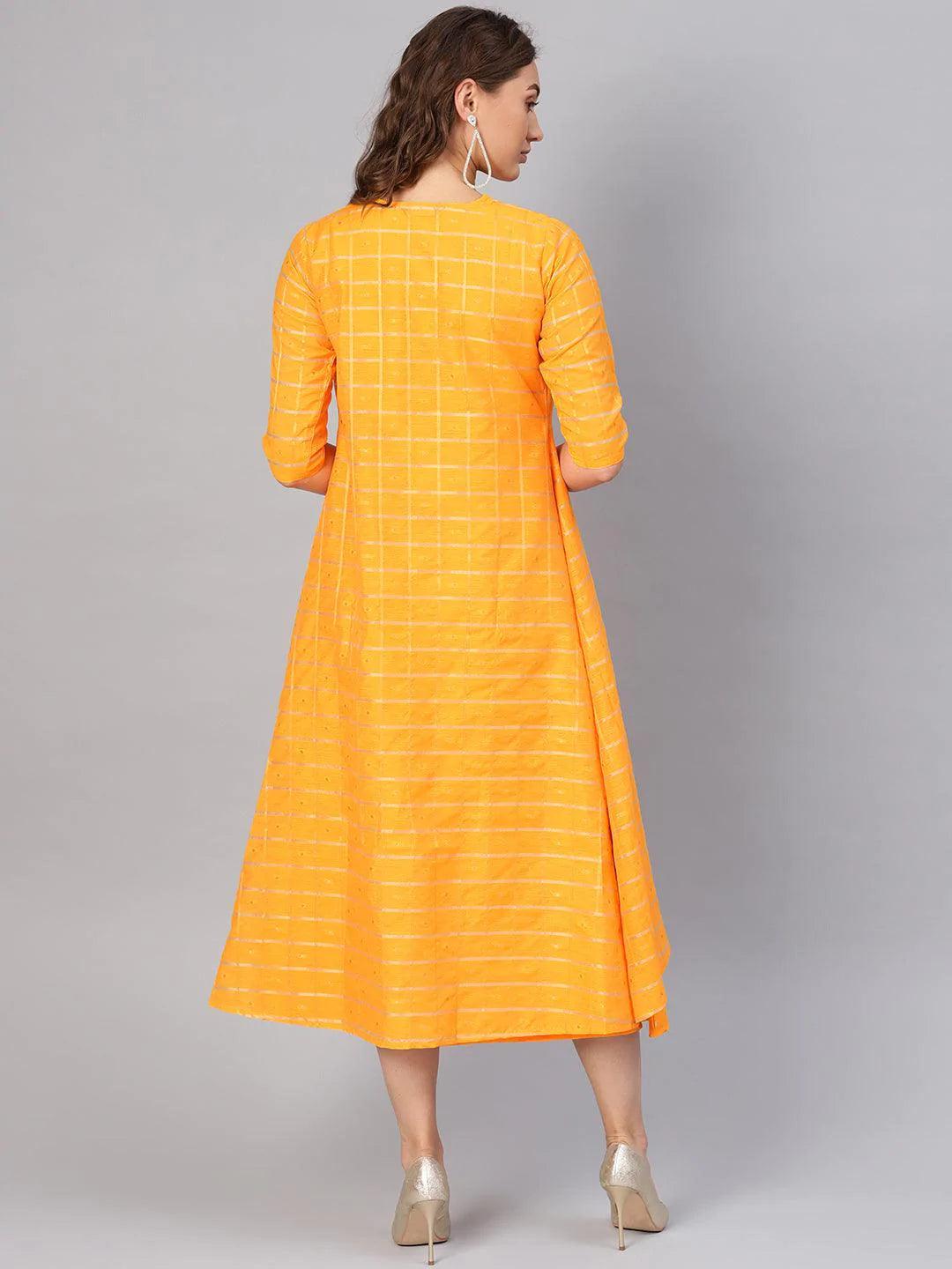Yellow Self Design Chanderi Dress With Jacket - ShopLibas