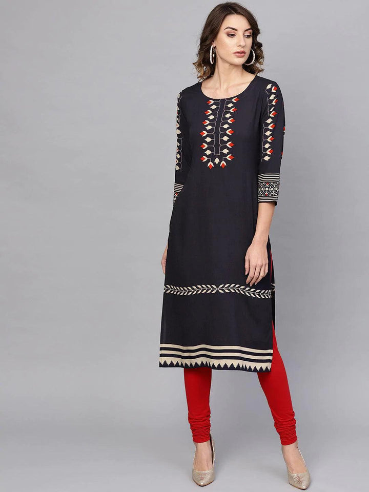 Blue Printed Rayon Kurta