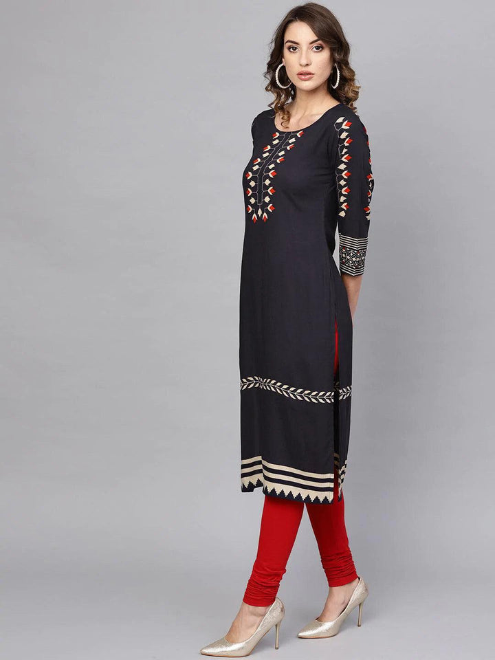 Blue Printed Rayon Kurta
