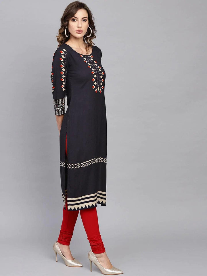 Blue Printed Rayon Kurta