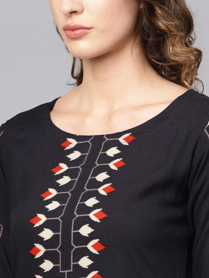 Blue Printed Rayon Kurta