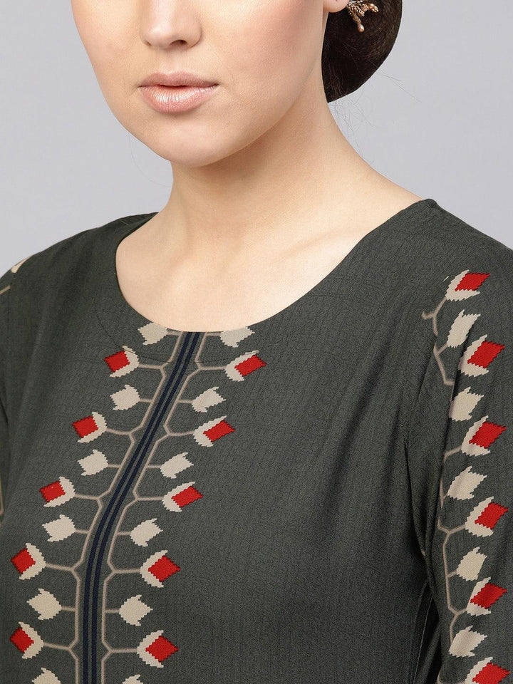 Green Printed Rayon Kurta