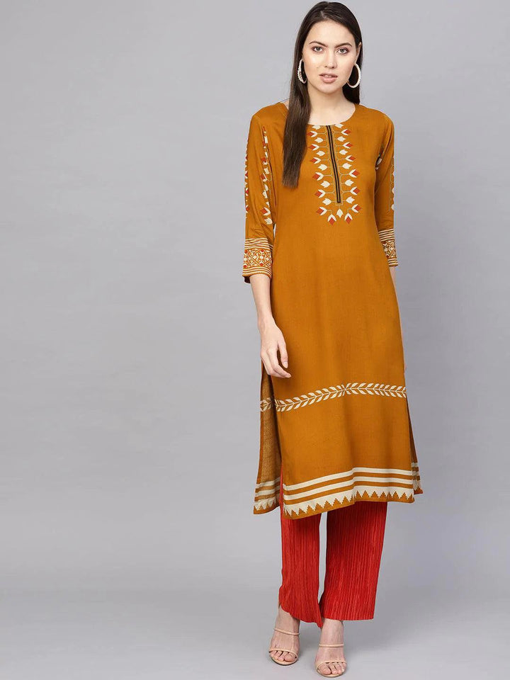 Yellow Printed Rayon Kurta