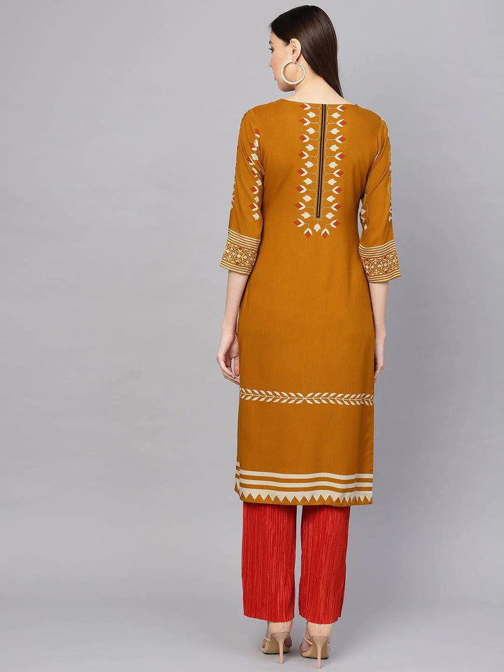 Yellow Printed Rayon Kurta