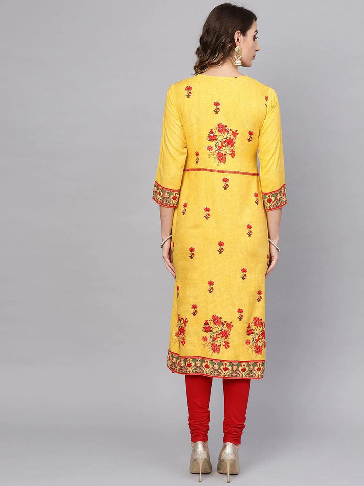 Yellow Printed Rayon Kurta