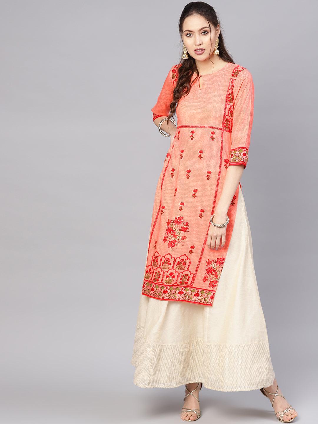 Pink Printed Rayon Kurta - ShopLibas