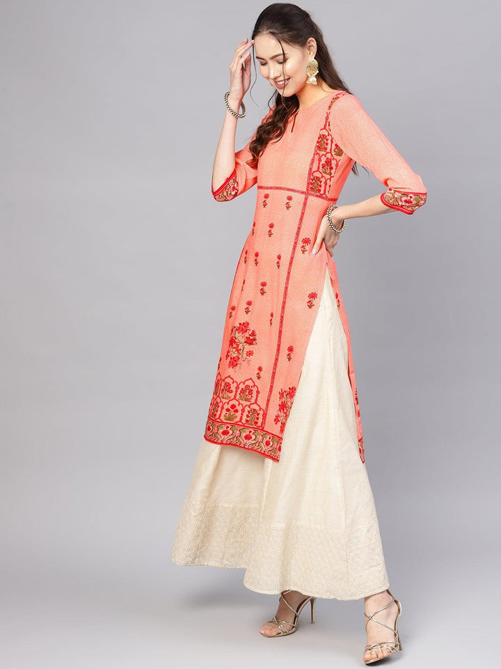 Pink Printed Rayon Kurta