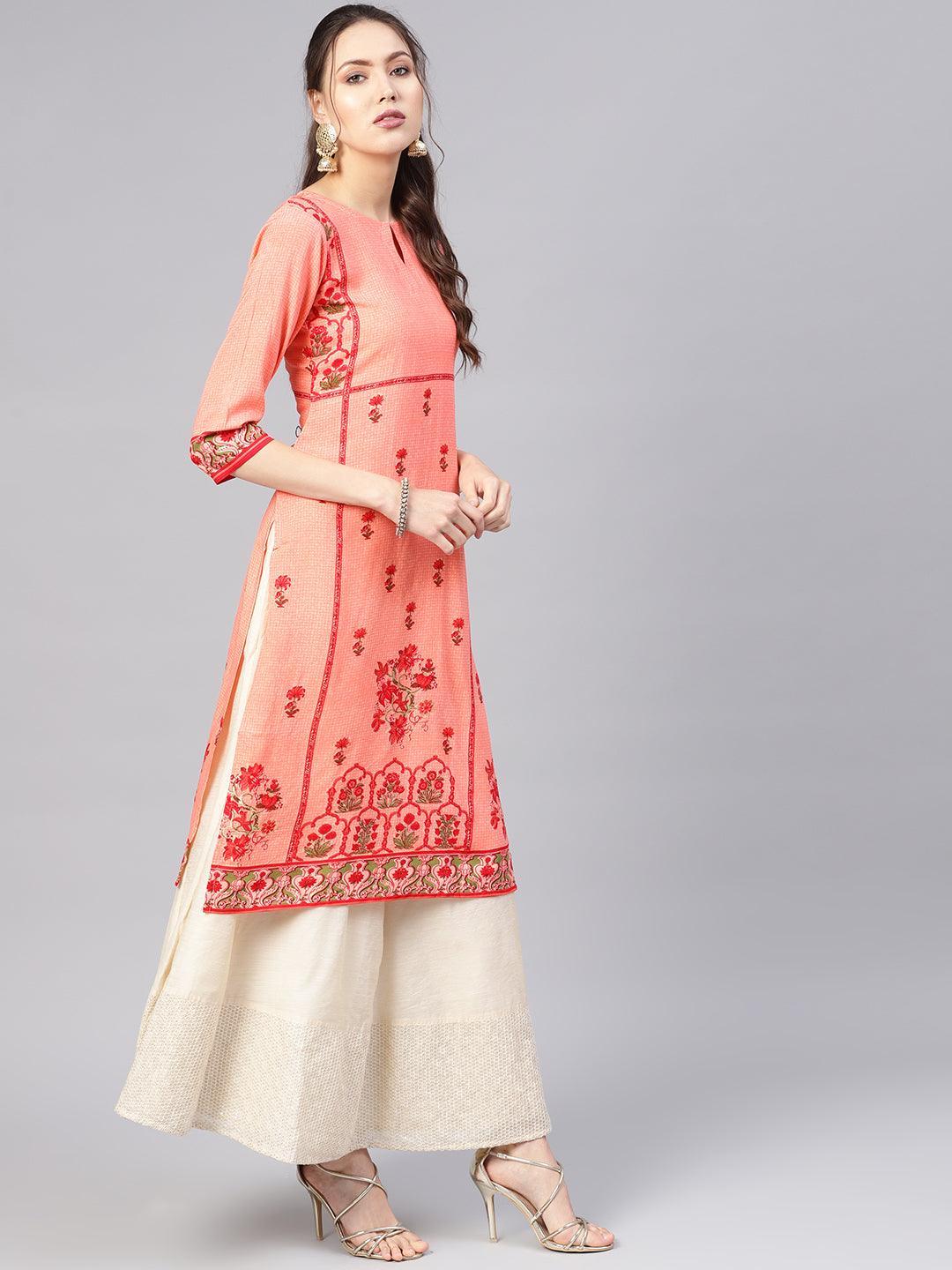 Pink Printed Rayon Kurta - ShopLibas