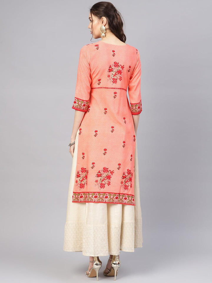 Pink Printed Rayon Kurta