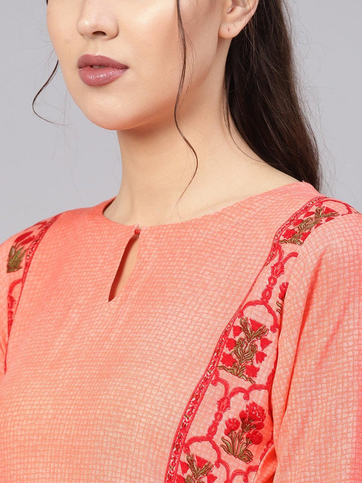 Pink Printed Rayon Kurta
