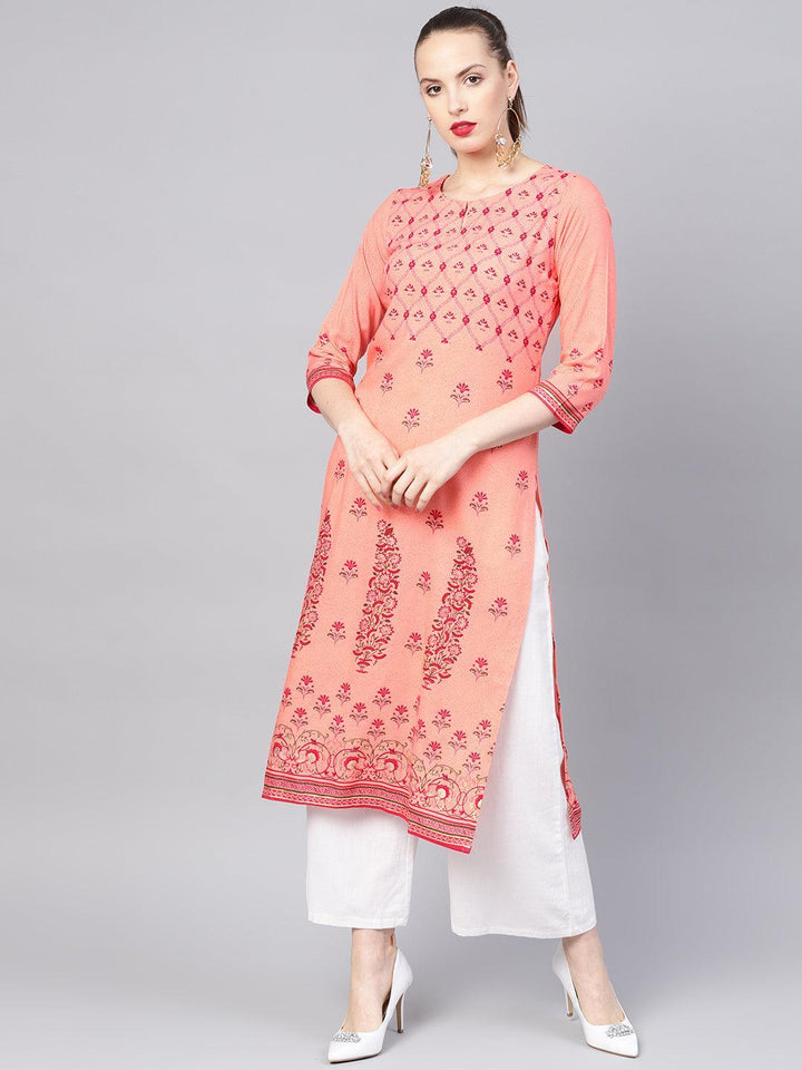 Pink Printed Rayon Kurta