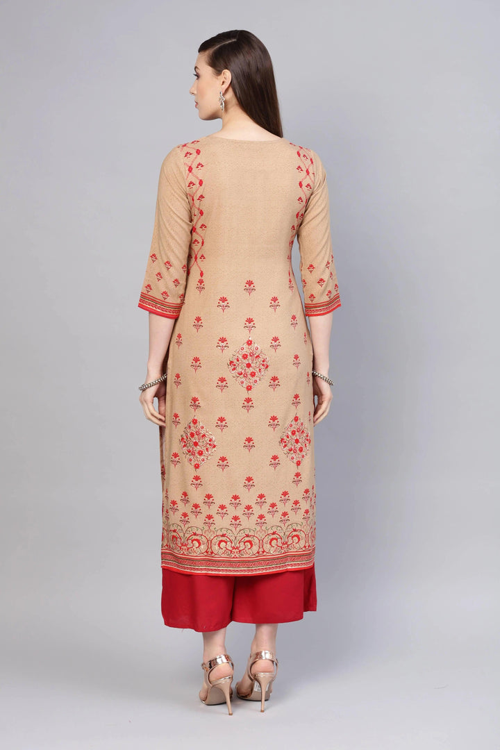 Beige Printed Rayon Kurta