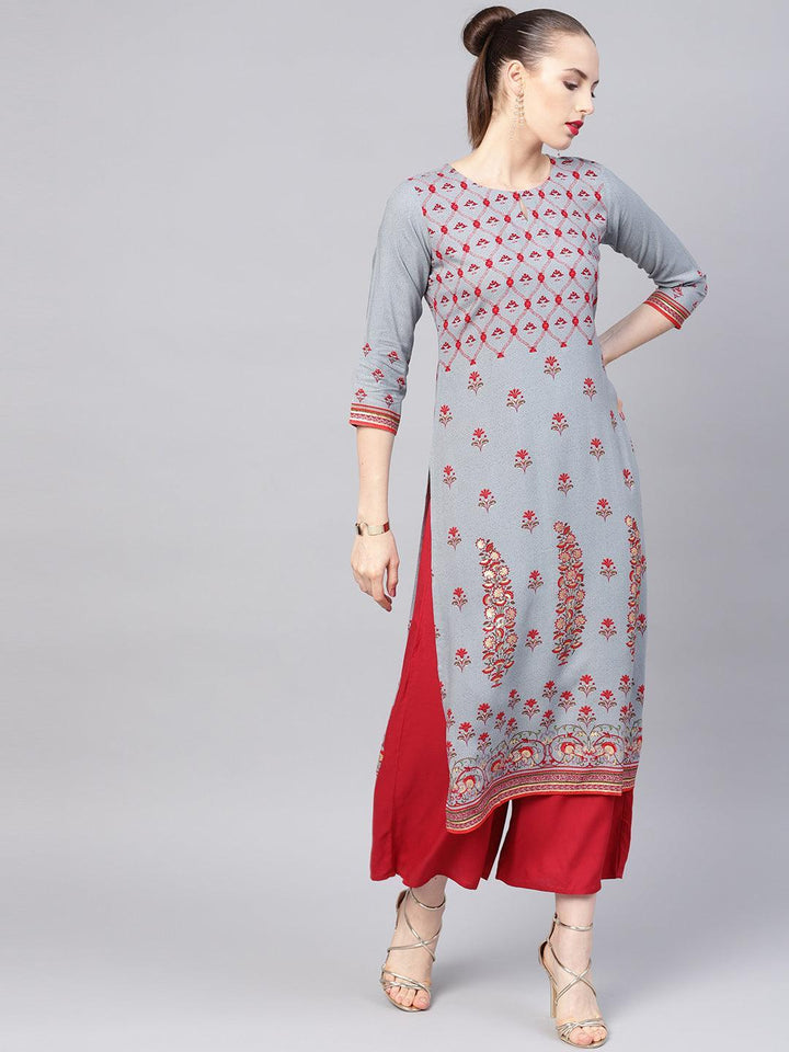 Grey Printed Rayon Kurta