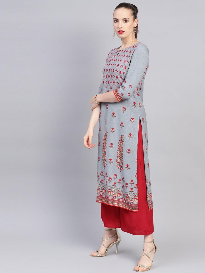 Grey Printed Rayon Kurta