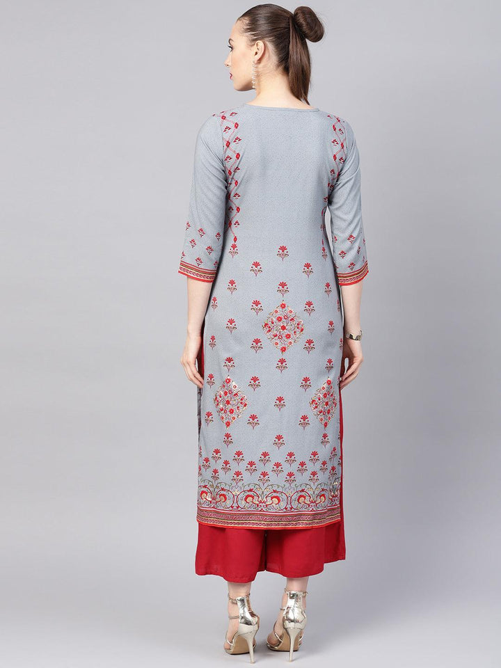 Grey Printed Rayon Kurta