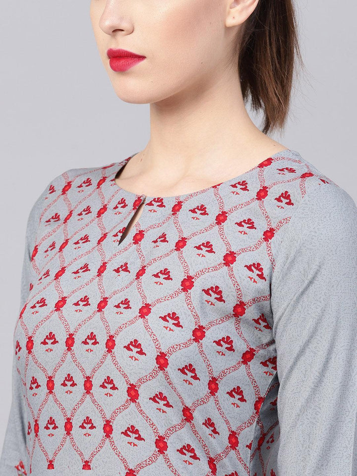 Grey Printed Rayon Kurta