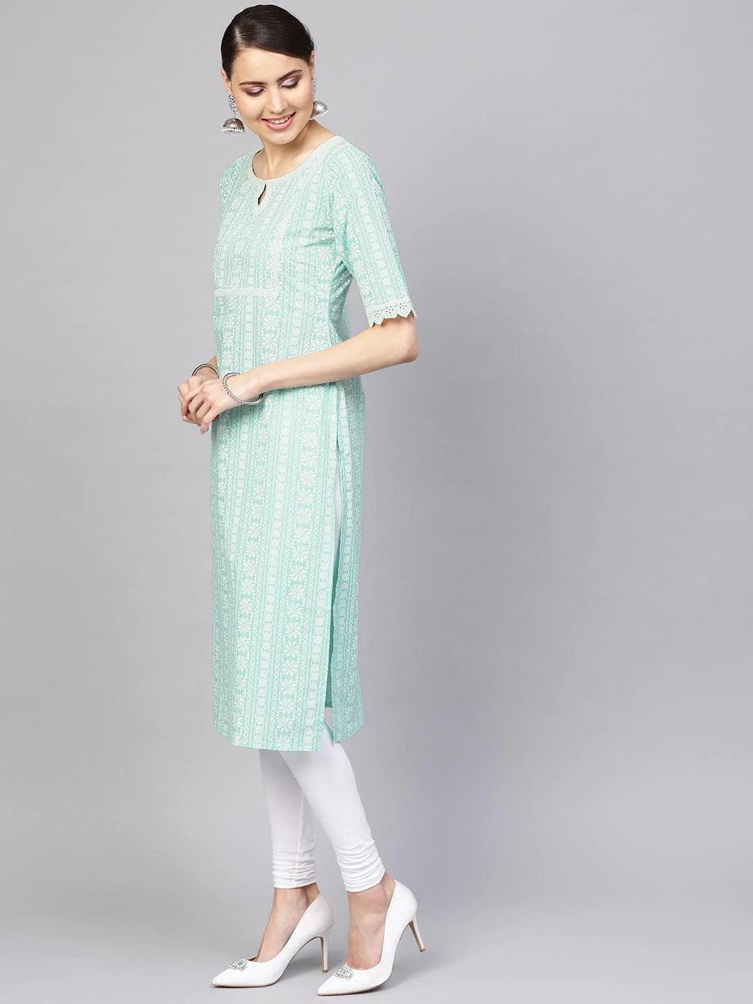 Blue Printed Cotton Kurta - ShopLibas