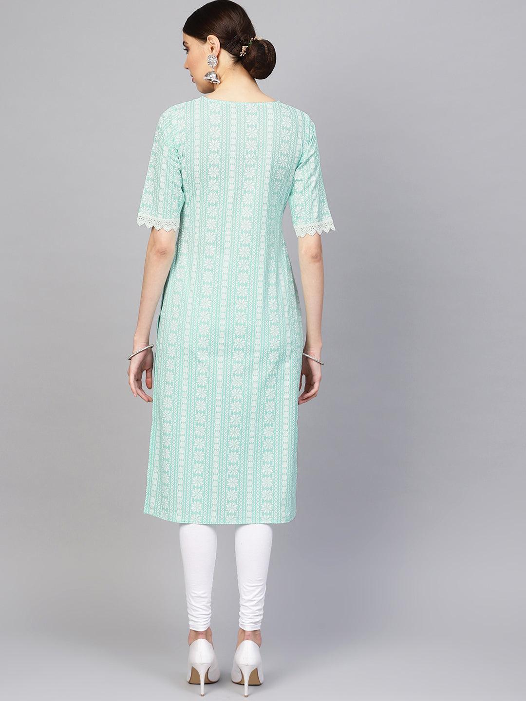 Blue Printed Cotton Kurta - ShopLibas