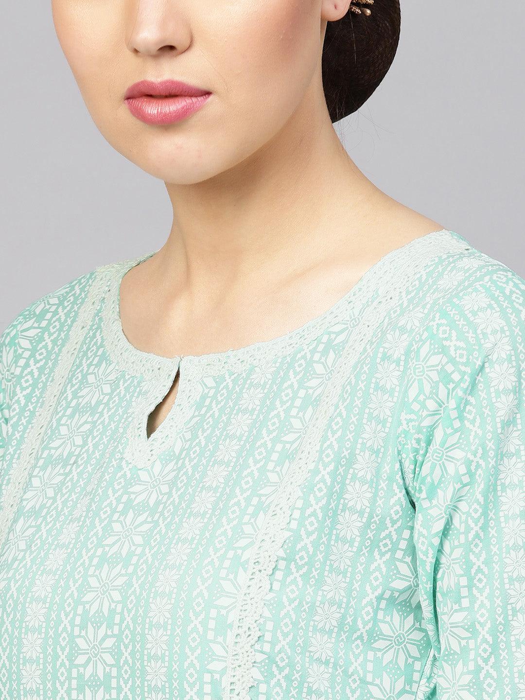 Blue Printed Cotton Kurta - ShopLibas