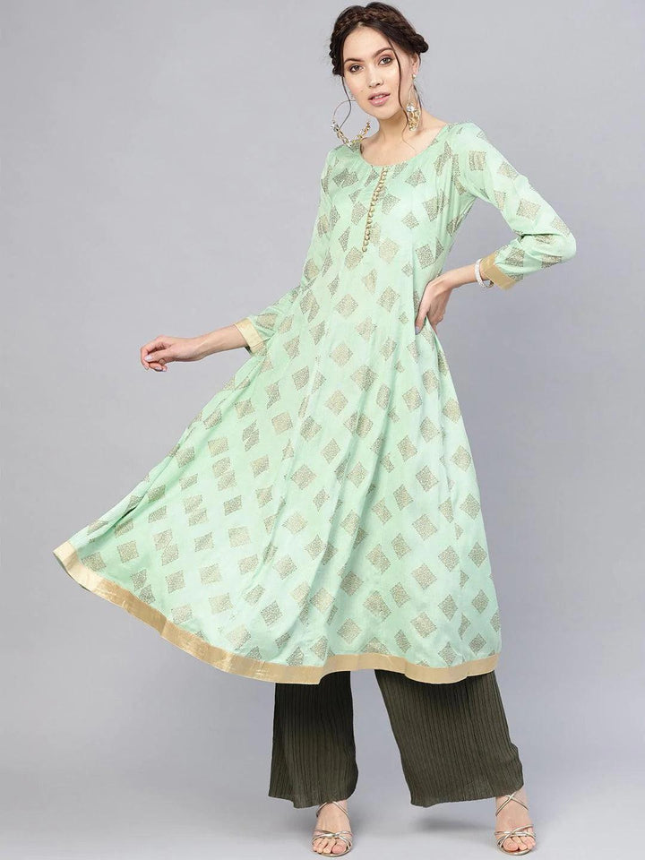 Green Printed Cotton Kurta