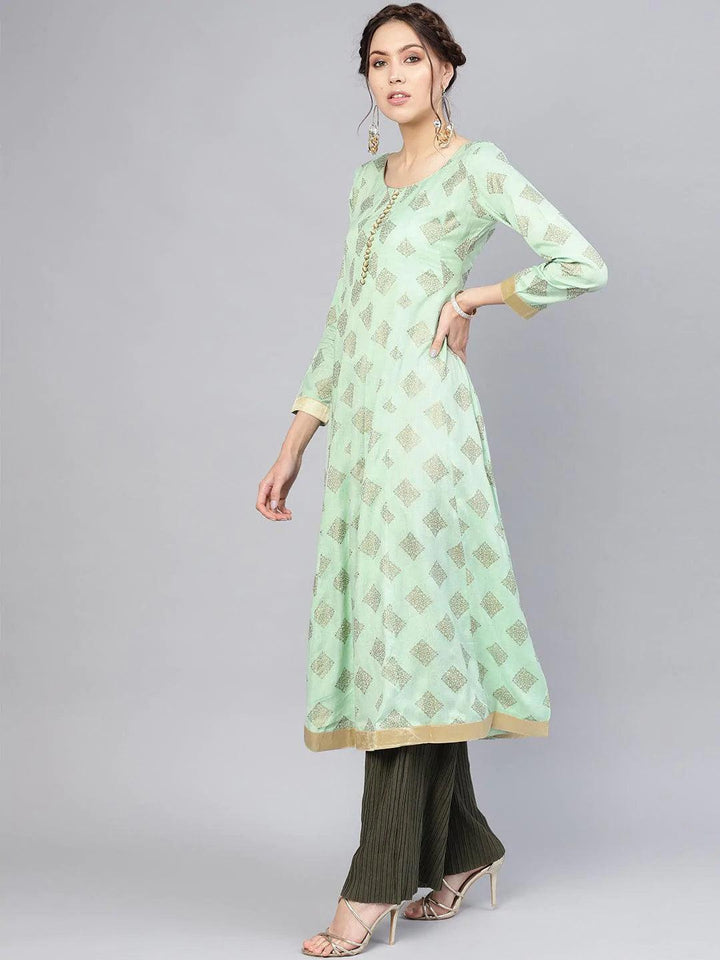 Green Printed Cotton Kurta