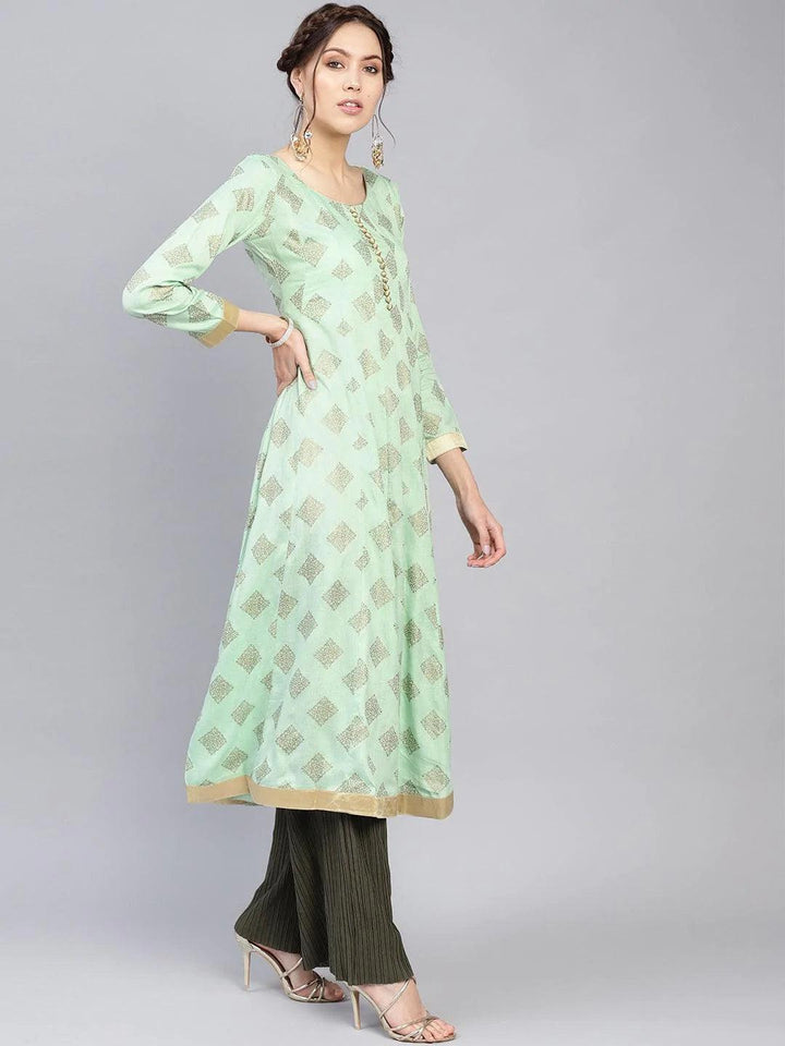 Green Printed Cotton Kurta