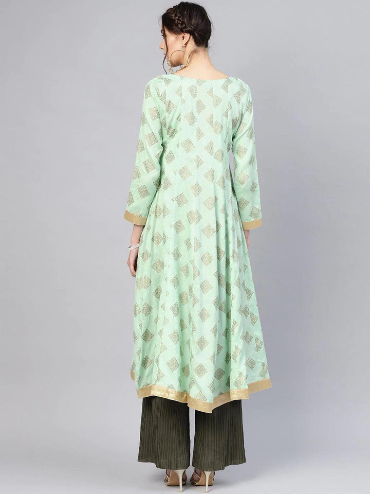 Green Printed Cotton Kurta