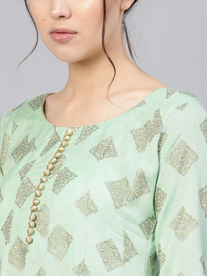 Green Printed Cotton Kurta