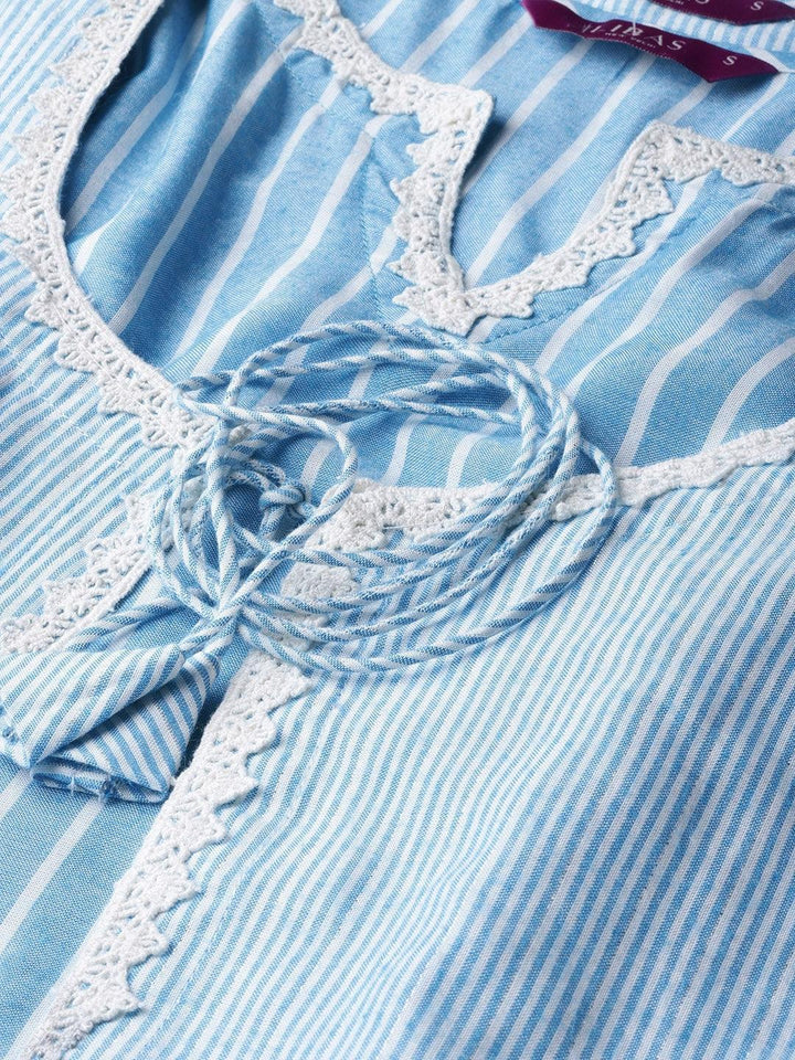 Blue Striped Cotton Dress With Jacket