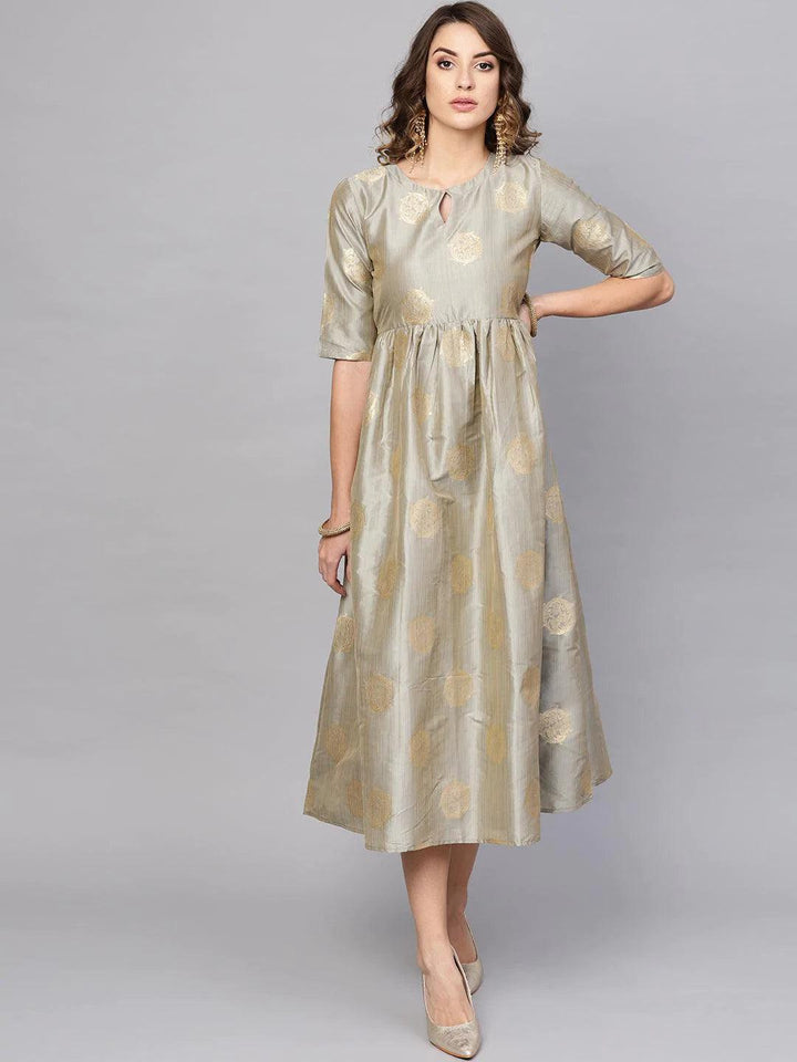 Grey Self Design Chanderi Dress