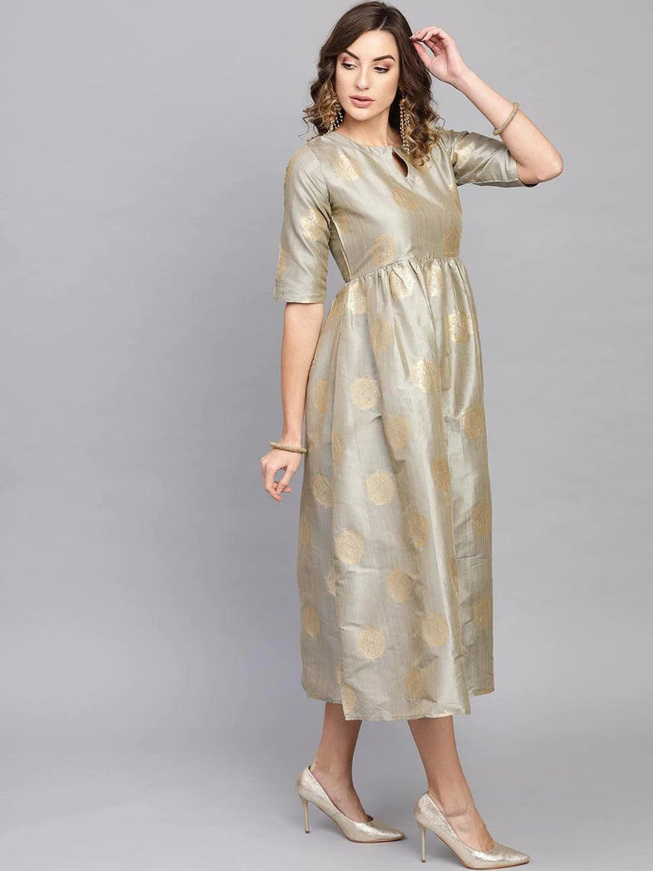 Grey Self Design Chanderi Dress