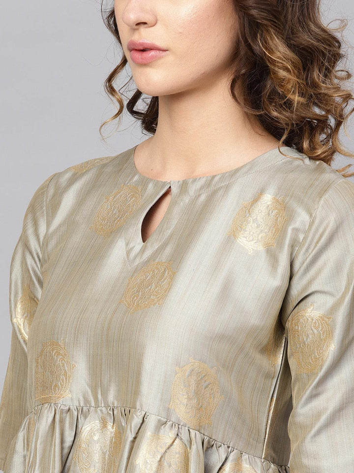 Grey Self Design Chanderi Dress
