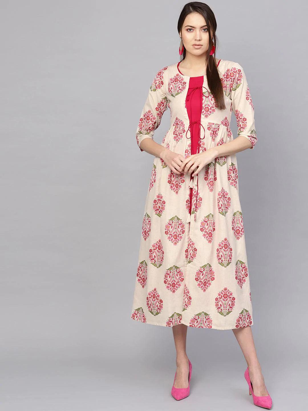 Pink Printed Rayon Dress With Jacket - ShopLibas
