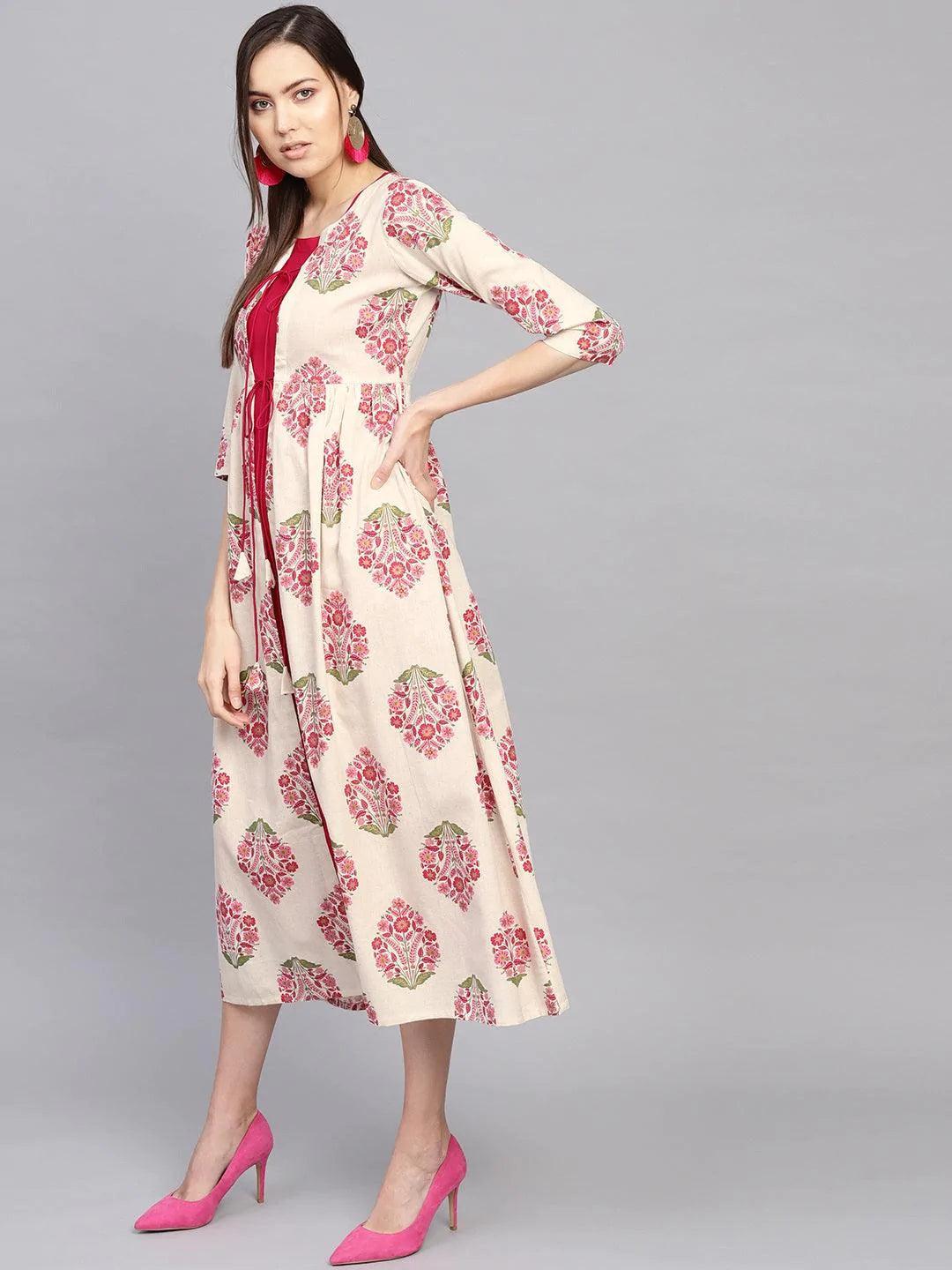 Pink Printed Rayon Dress With Jacket - ShopLibas