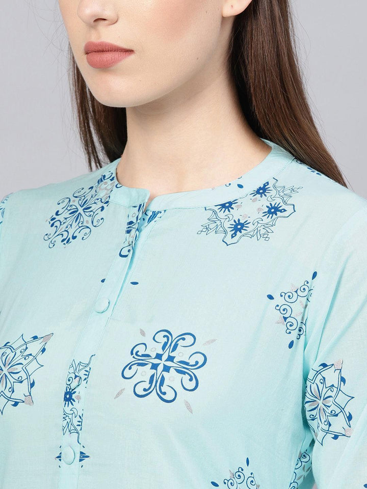 Blue Printed Cotton Kurta