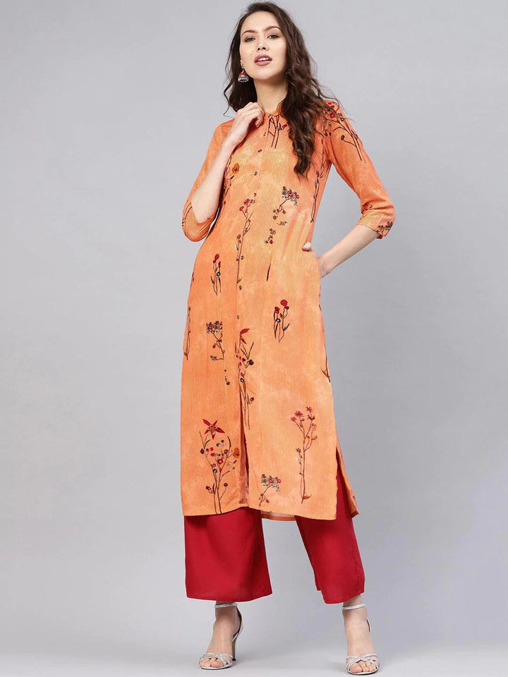 Orange Printed Rayon Kurta