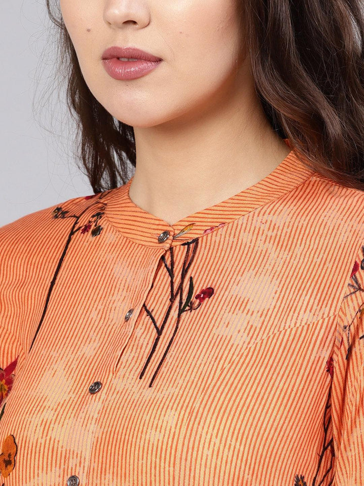 Orange Printed Rayon Kurta