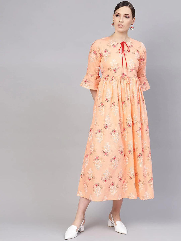 Orange Printed Cotton Dress