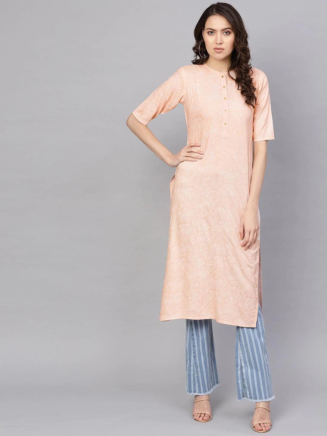 Pink Printed Rayon Kurta - ShopLibas