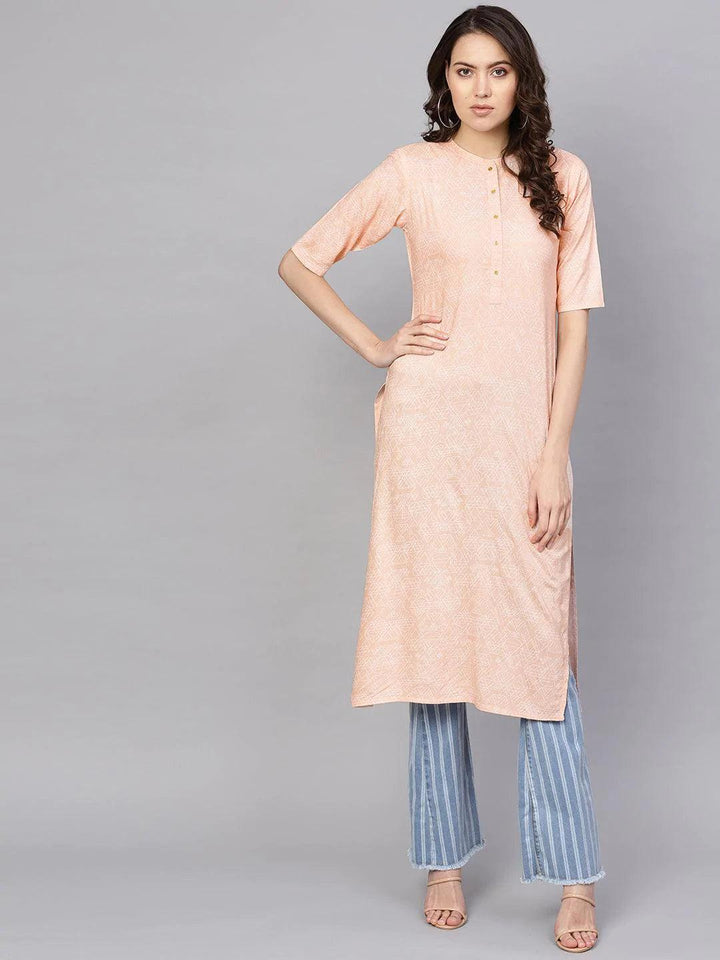 Pink Printed Rayon Kurta