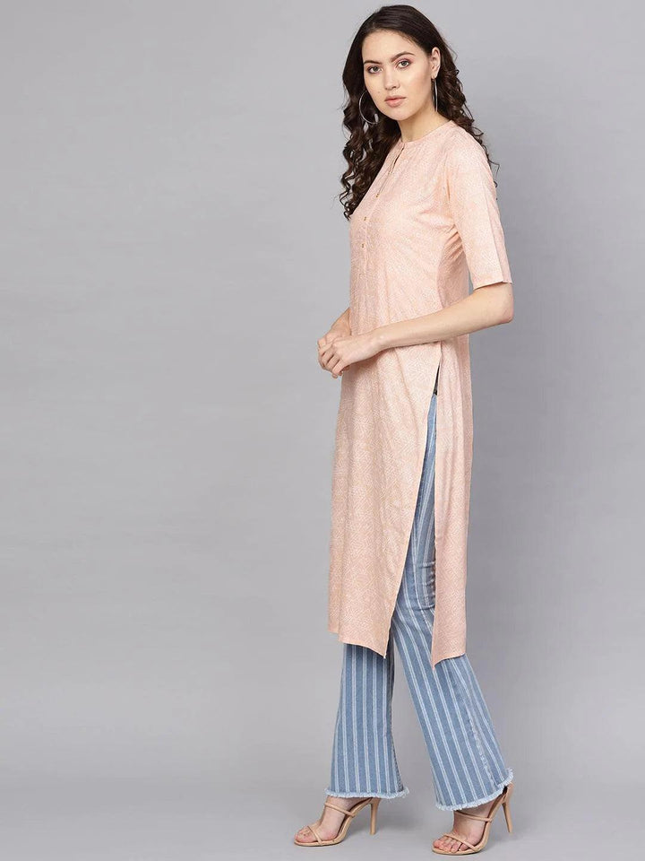 Pink Printed Rayon Kurta