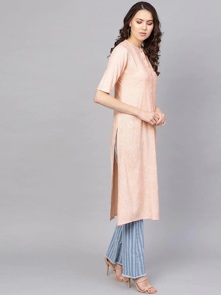 Pink Printed Rayon Kurta