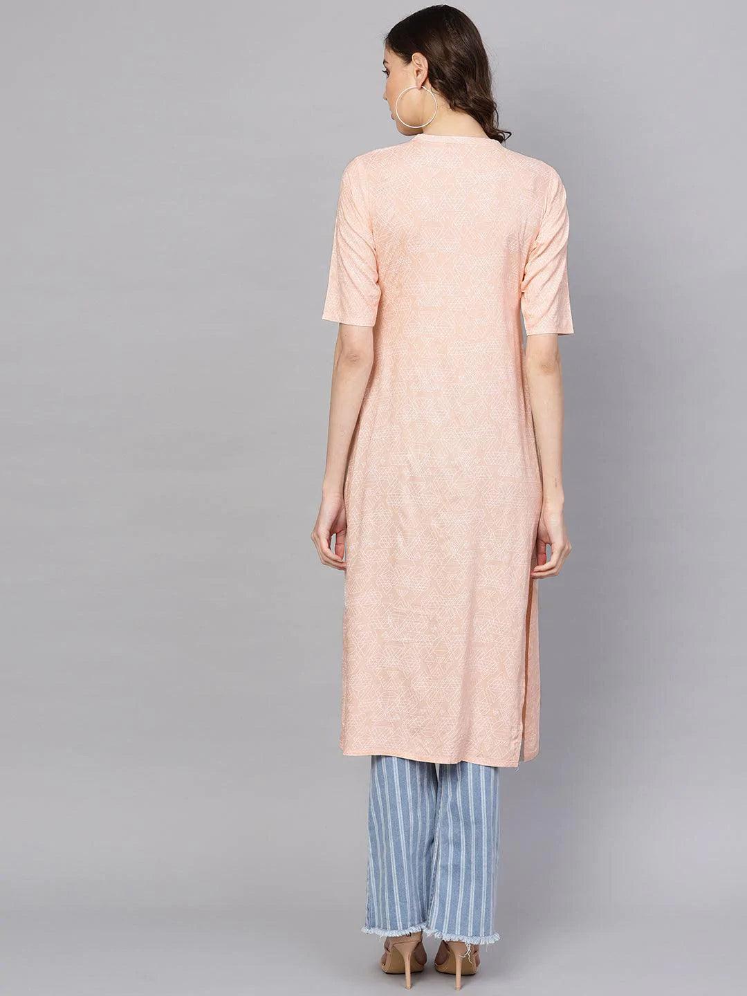 Pink Printed Rayon Kurta - ShopLibas