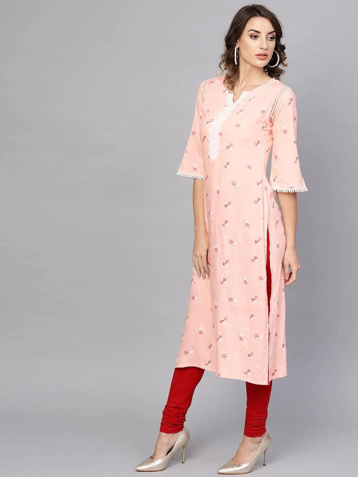 Pink Printed Rayon Kurta